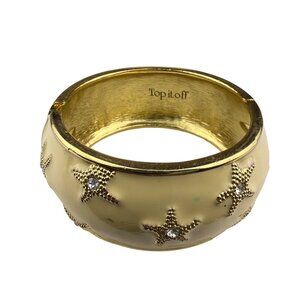 Top It Off Womens Gold Tone Starfish Enamel Hinged Bangle Bracelet With Crystals